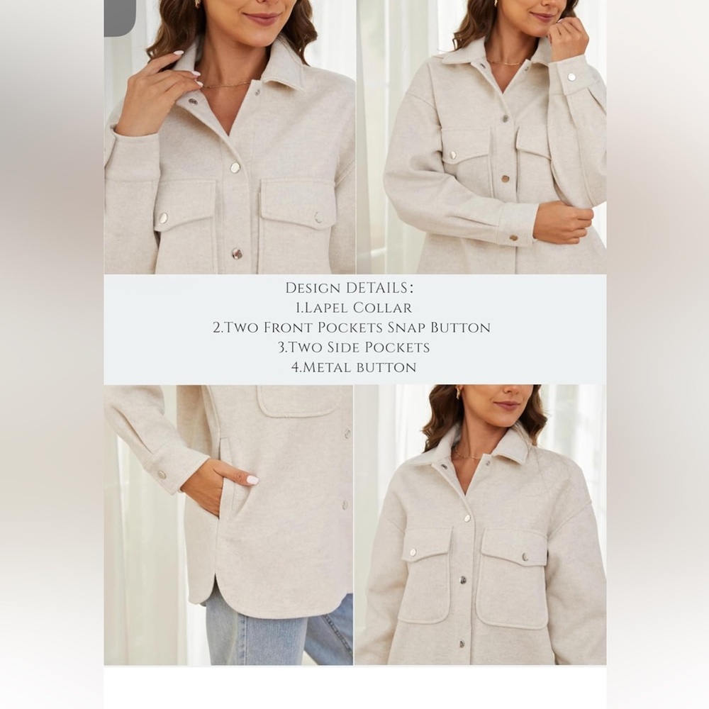 Women’s Oversized Lightweight Shacket Jacket Button Down  Coats with Pockets